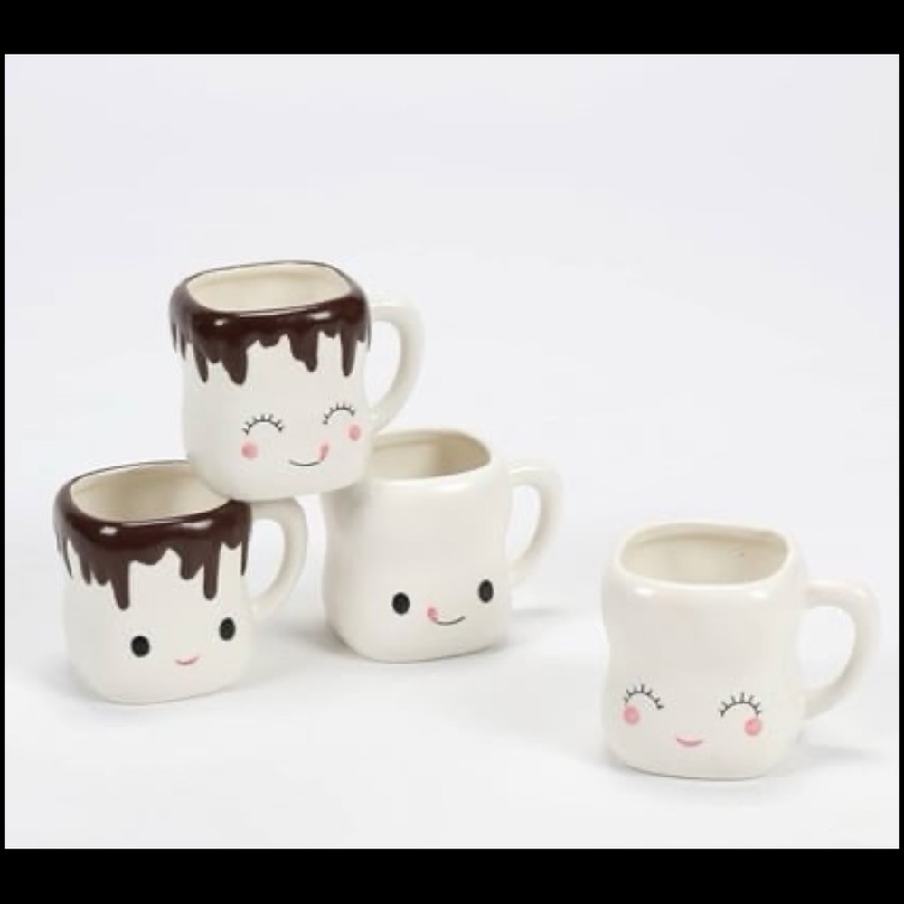 Marshmallow Shaped Hot Chocolate Mugs With Handle-Ceramic-Set of 4